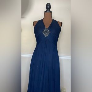 Navy gown with bust sequince detail. Size 10P